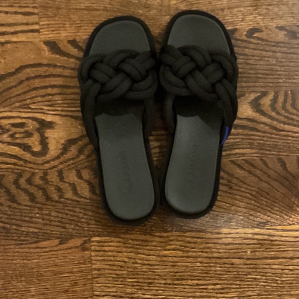 Rothys The Knot Slide Sandals Black Braided Straps Womens Size 7